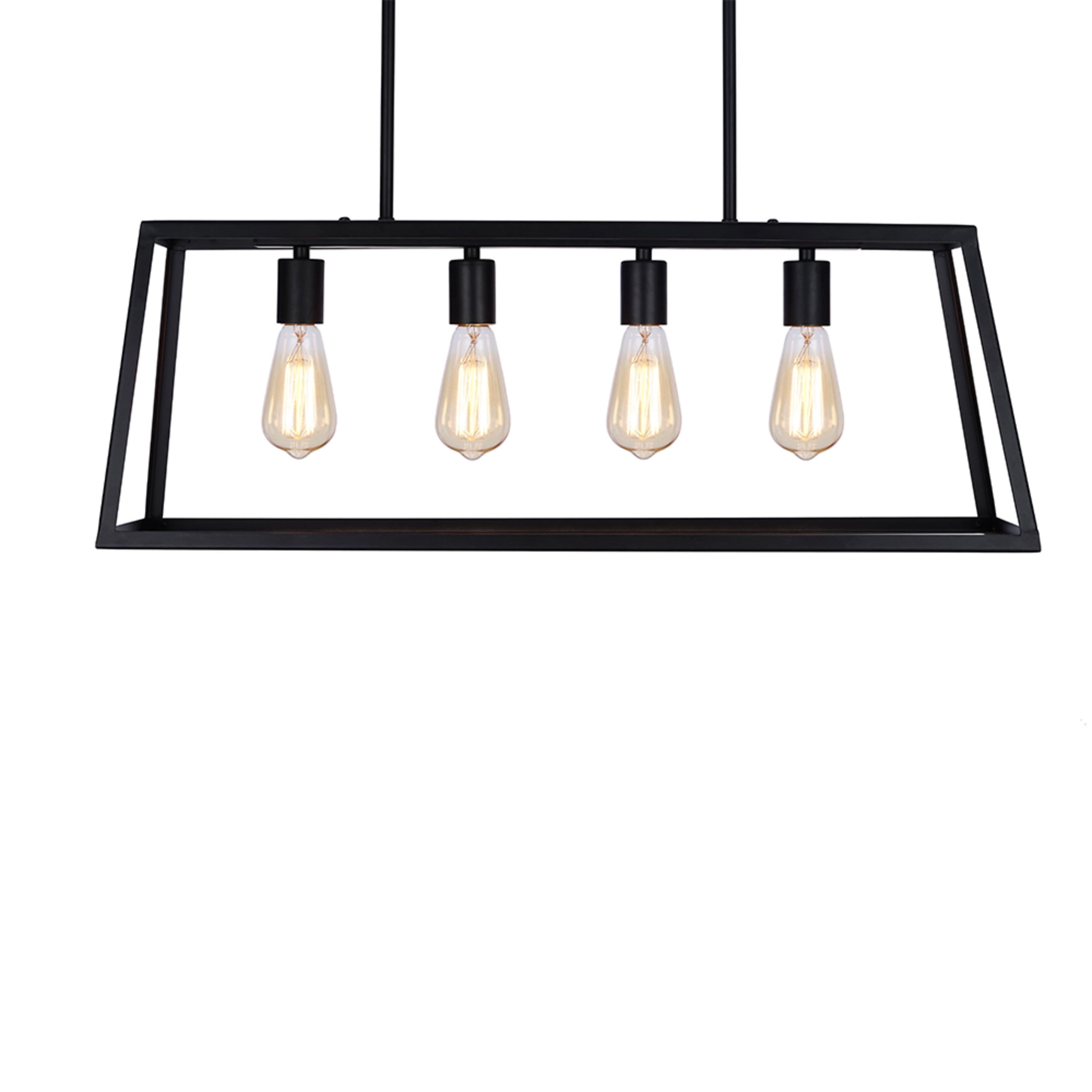 Cresswell Lighting 30" Industrial Black 4-Light Rectangle Island Chandelier Pendant with Bulb