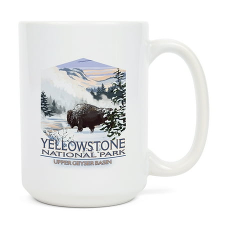 

15 fl oz Ceramic Mug Yellowstone National Park Wyoming Bison Snow Scene Contour Dishwasher & Microwave Safe