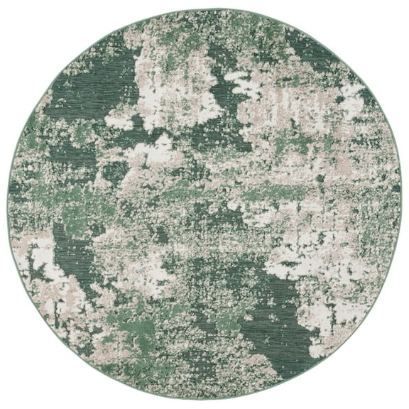 SAFAVIEH Cabana Selma Distressed Indoor/Outdoor Area Rug, Green/Ivory, 6'7" x 6'7" Round