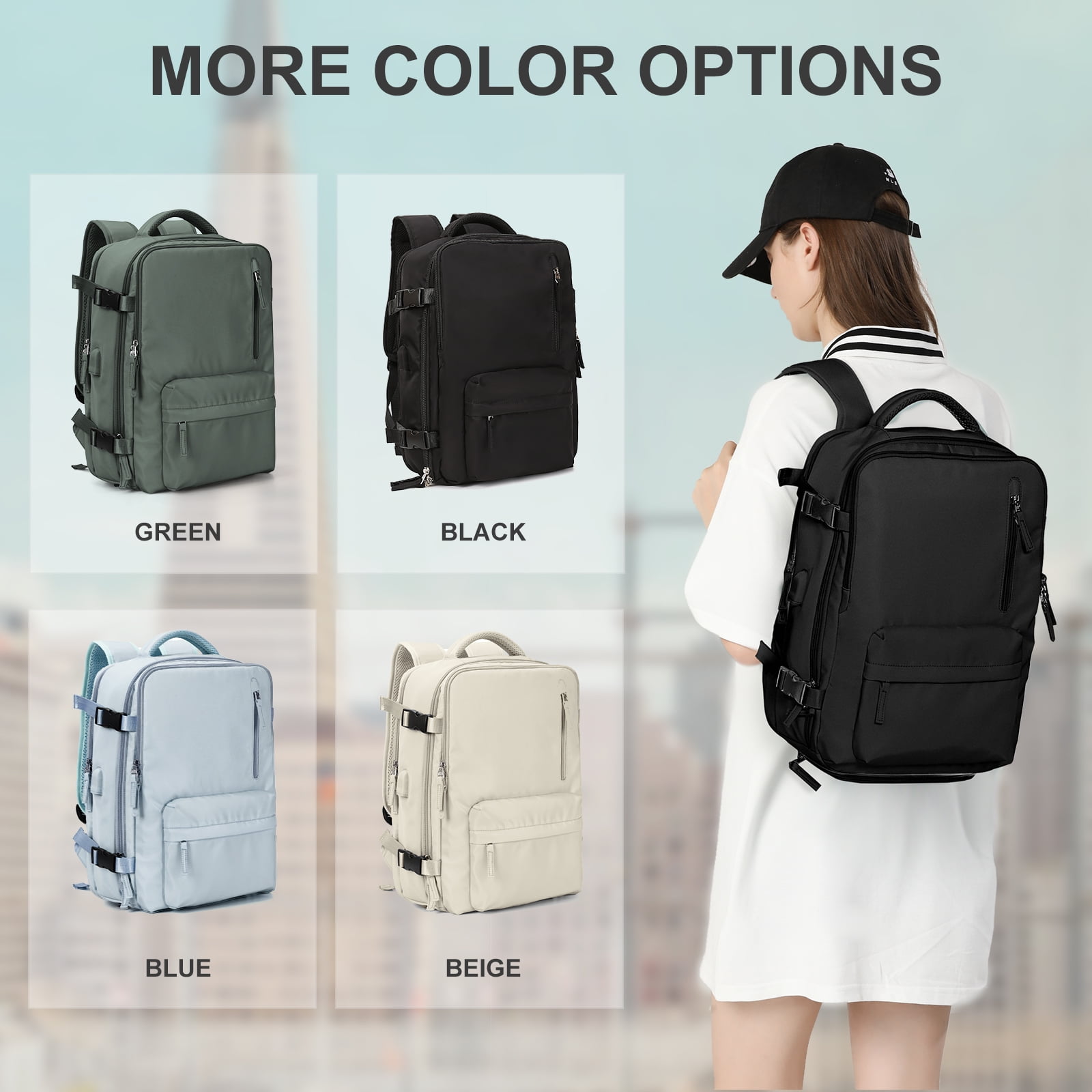 Large Backpack Women, Carry On Backpack,Hiking Backpack Waterproof Outdoor Sports Rucksack Casual Daypack School Bag Fit 14 Inch Laptop with USB Charging Port Shoes Compartment