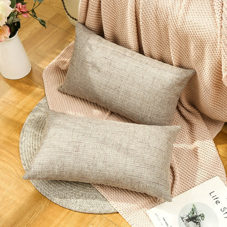 Throw Pillow Covers 18 x 18 Inch Farmhouse Pillow Covers,Cotton Tan Faux  Leather Lumbar Home Decorative Pillow Case, Set of 2 Khaki Stripes Textured