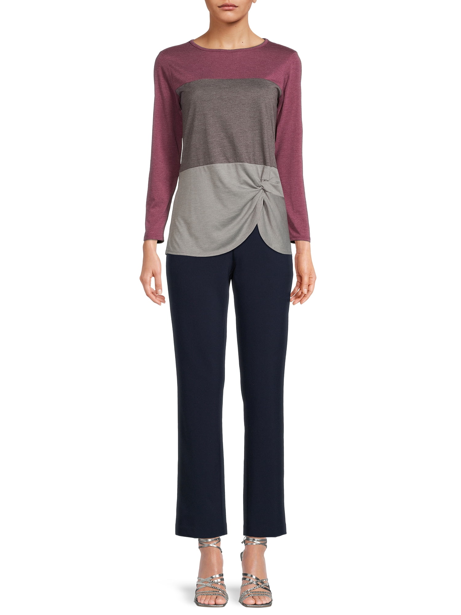 Nine.Eight Women’s Twist Knot Pullover Top with Long Sleeves
