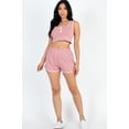 thumbnail image 2 of Casual French Terry Sleeveless Button Front Contrast Trim Cropped Tank Top And Shorts Set, 2 of 5