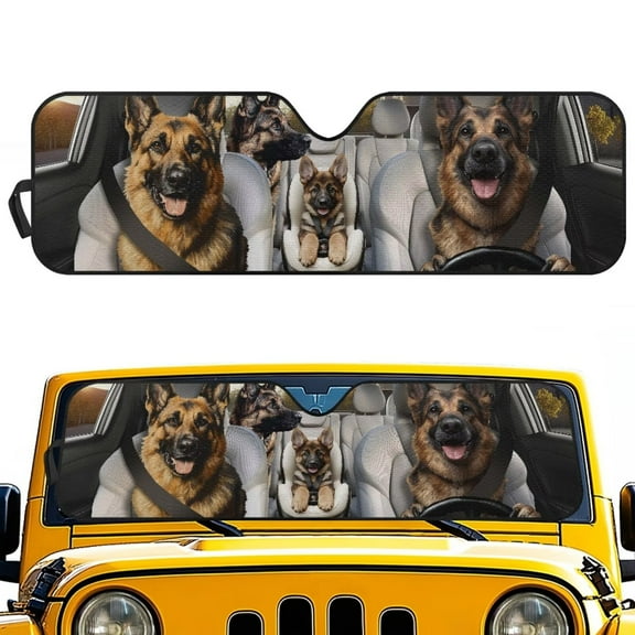 Uorisanigo German Shepherd Print Windshield Sun Shade,Car Sunshade Compatible with Jeep Wrangler TJ JK JL 2/4 Door-Blocks UV Rays Front Window Sunshade,Sun Visor Shield Keeps Vehicle Cool