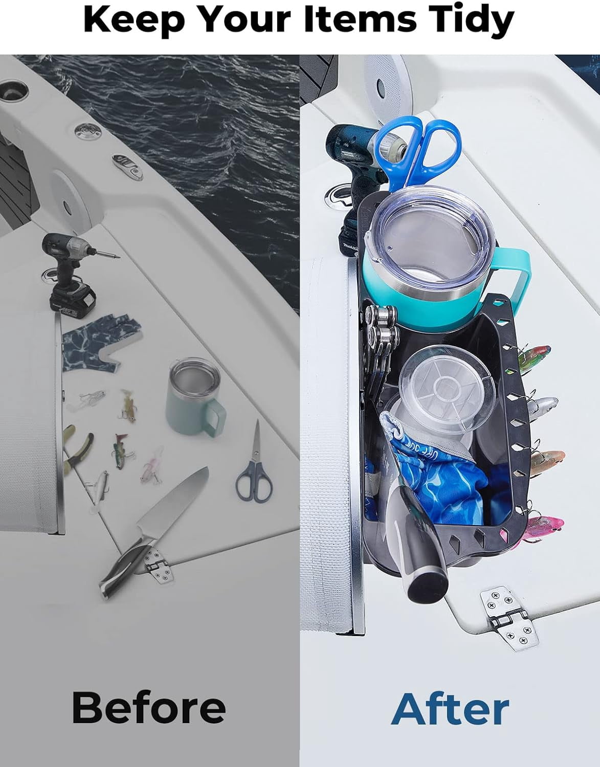 KEMIMOTO Boat Caddy Organizer, Marine Cup Holder Universal Fit for Bass Boat Kayak Pontoon Jon Boat Fishing Caddy Cabin Storage