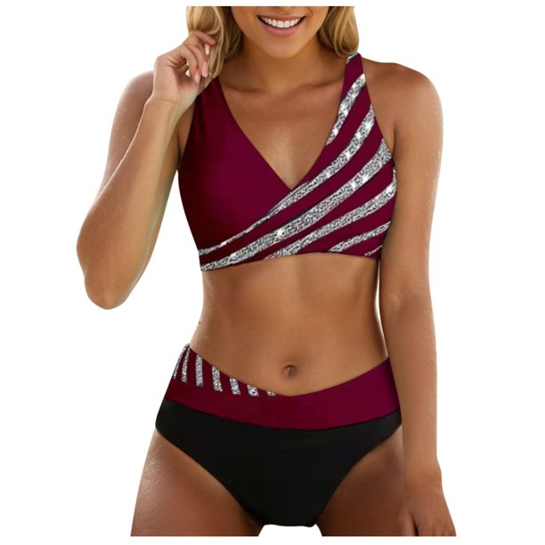 MKLEKYY Trajes De Baño Mujer Completo Women'S High Waisted Two Set Swimsuit