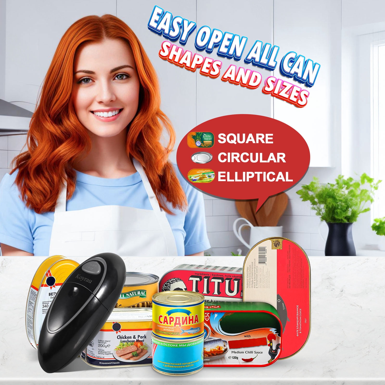 Koyrau Can openers, electric All Can Sizes for Seniors with Arthritis, Hand Held Battery Operated Can Opener with Smooth Edge, Food Safe Kitchen Gadgets Automatic Can Opener for Kitchen