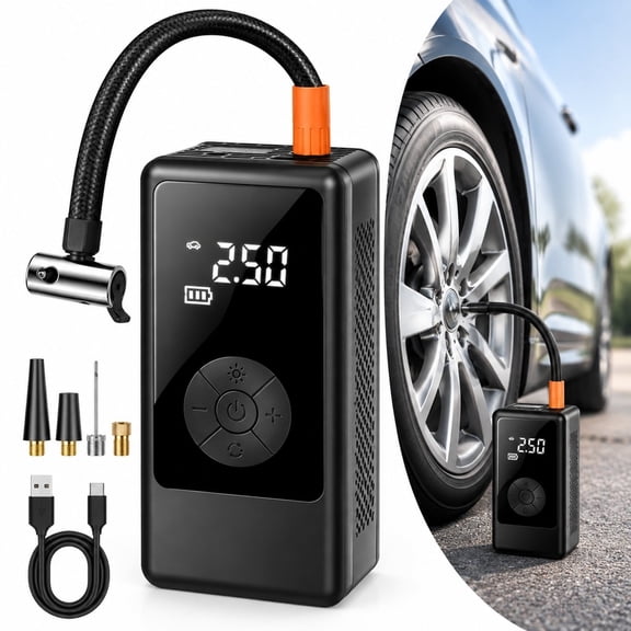 Portable Tire Inflator 150 PSI Cordless Air Compressor with Digital Gauge Power Bank for Car Motorcycle Bike Balls