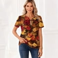 thumbnail image 4 of Minjewel Womens T Shirts Casual V Neck Short Sleeve - Fall Leaves Print Button Detail, T Shirts for Women Seasonal Graphic Tee, Summer Tops for Women for Autumn,Brown L, 4 of 6