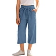 thumbnail image 2 of Bovxnpu Girls Summer Drawstring Capris Wide Leg Pants Linen Cotton Girls Wide Leg Capris Casual with Pockets Pants, 2 of 8