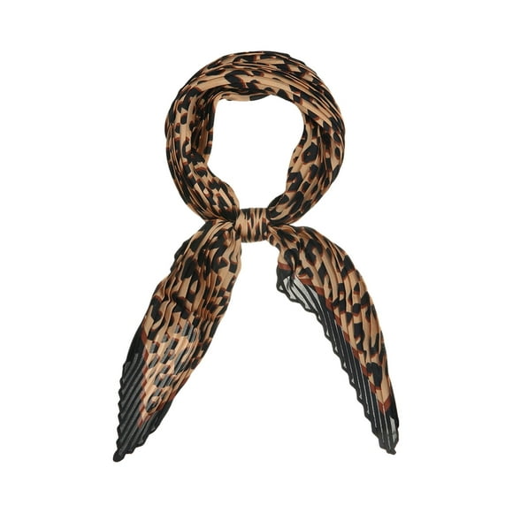 INSPIRAR CHIC Bufanda de Cuello de Leopardo Retro con Pliegues en Rombo Negra