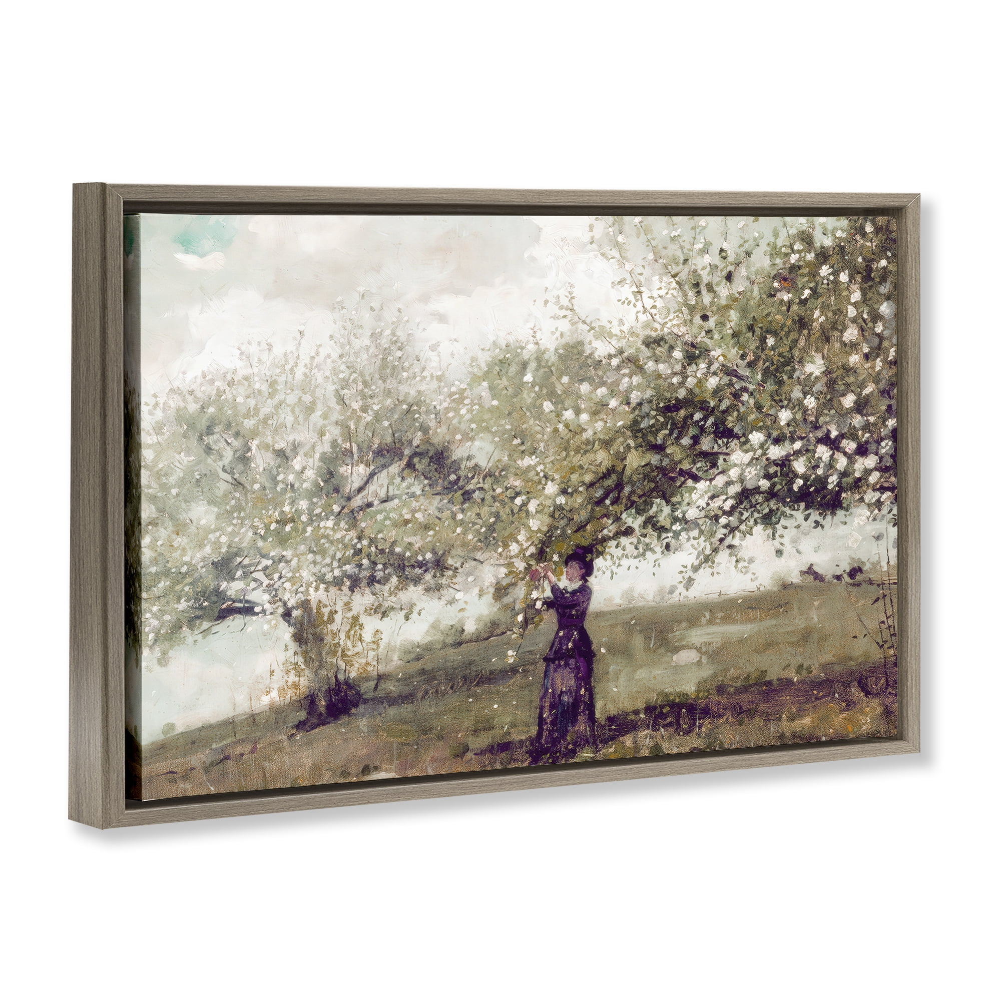 Stupell Industries Vintage Gathering Spring Blossoms Brown Framed Floater Canvas Wall Art, design by Leah Straatsma