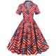 thumbnail image 3 of Vestido retro con estampado de estrellas para mujer, vestido vintage de manga corta con cuello en V y estampado de banderas para fiesta, graduación, vestidos midi para mujer, 3 of 5