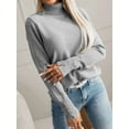 thumbnail image 4 of Women'S Elegant Lapel Long Sleeve Knitted Sweater Autumn and Winter Solid Color Button Pullover Sweater Top Grey L, 4 of 8