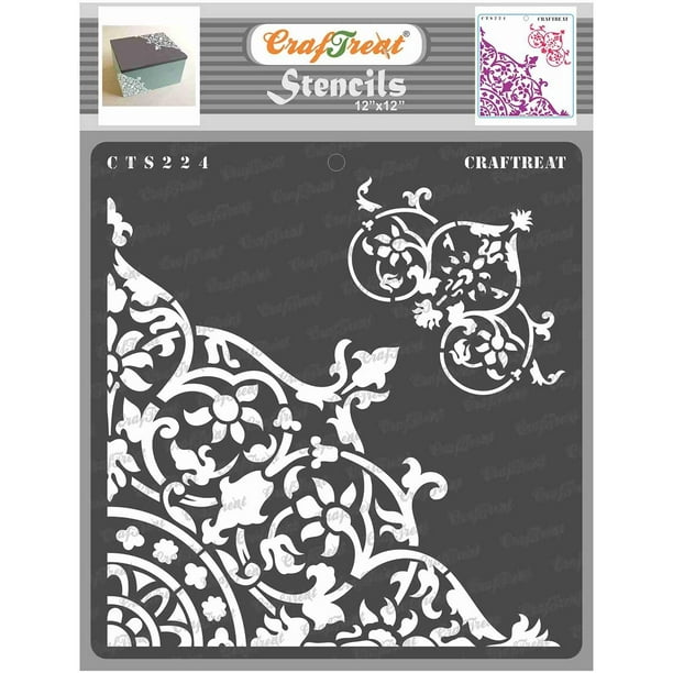 Corner Stencils for Painting on Wood, Wall, Tile, Canvas, Paper and Floor -  Flourish Corner - 12x12 Inches - Reusable DIY Art and Craft Stencils -  Floral Stencil - Floral Drawing Template 