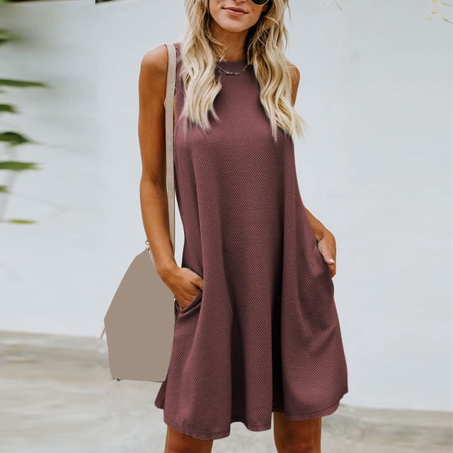 Robe d'Été pour Femmes 2024 Mode Grande Taille Printemps et Col Suspendu Jupe Grand Dos Robe Sans Manches Col Rond 50 % de Réduction!
