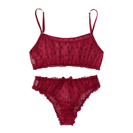 

YXGla 2Pcs/Set Lace Underwear Set Thin Perspective Dot Print Sexy Bra Panty for Honeymoon
