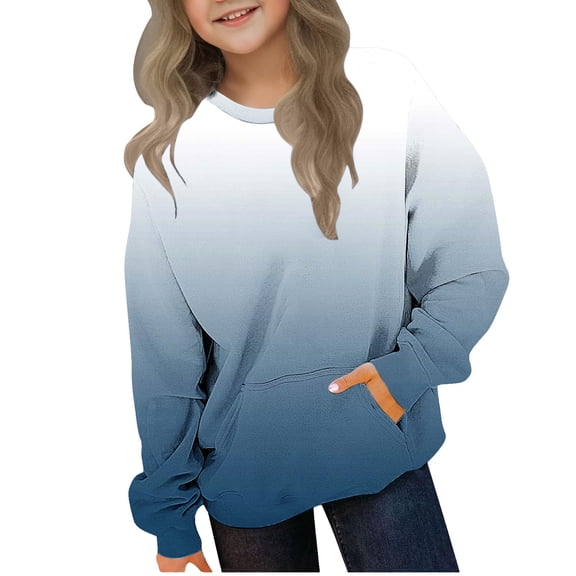 Pullover for Girls Casual Colorful Gradient Tie Dye Sweatshirts Crewneck Long Sleeve Oversize Shirts with Pocket Holidays Vacation Outdoor Age 2-12Y Outfits