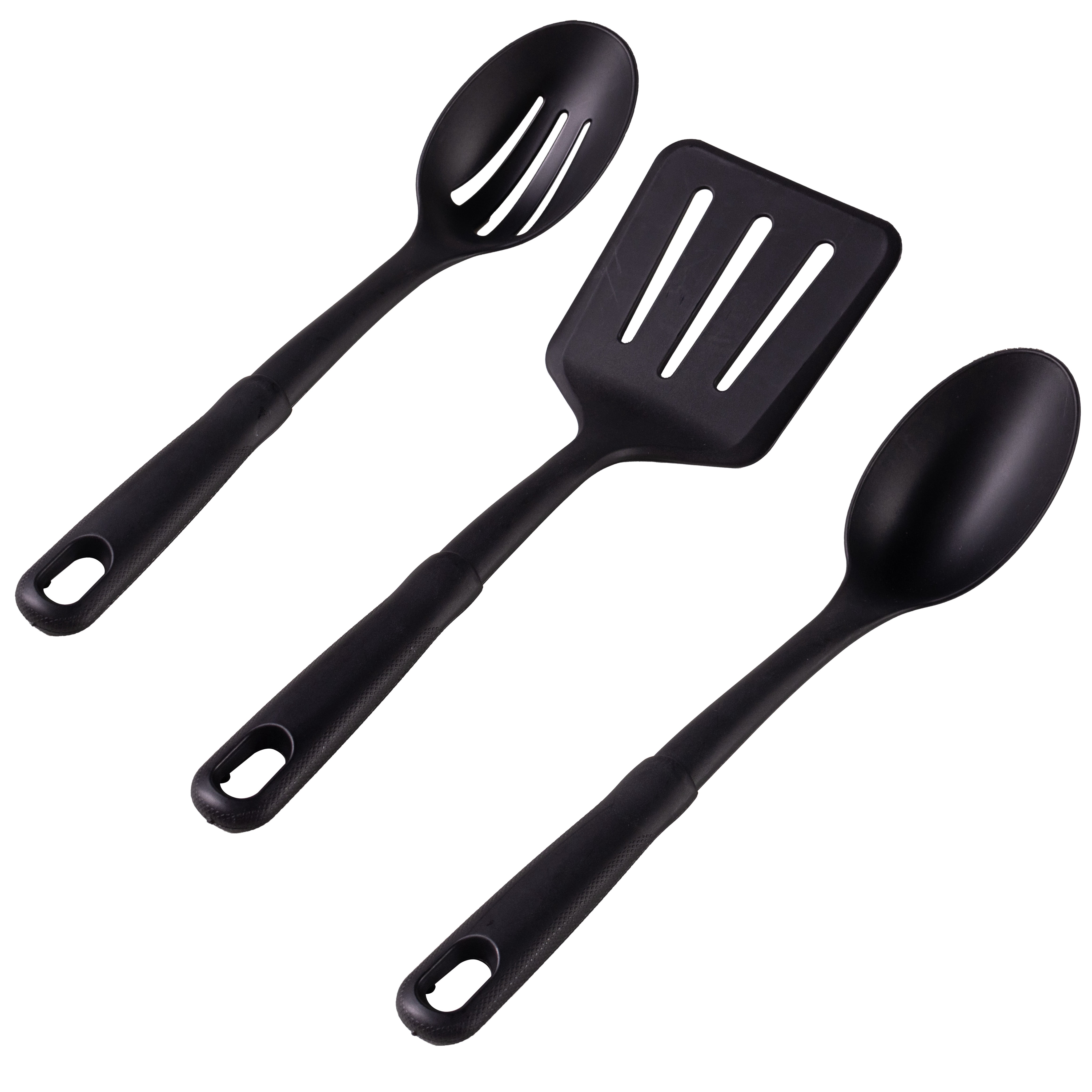 Mainstays Nylon Kitchen Utensil Set, 3 Piece, Black, Non-Stick Cookware Compatible