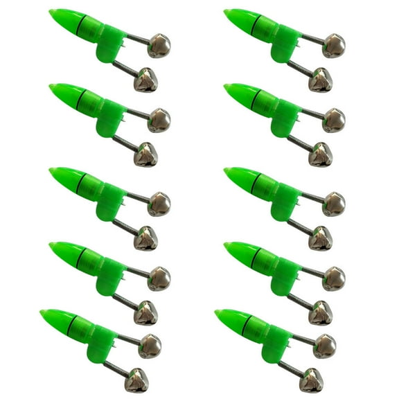 10PCS LED Night Fishing Rod Bait Alarm Light with Twin Bells | Clip-On Alerter for Night Fishing | Includes 2 LR41 Batteries | 74mm Length