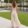 thumbnail image 7 of Vxararl Womens Wide Leg Flowy Palazzo Pants High Waist Flowy Fit with Drawstring Trousers Casual Beach Vacation Clothes, Summer Fall 2026 Palazzo Pants for Women Beige M, 7 of 7