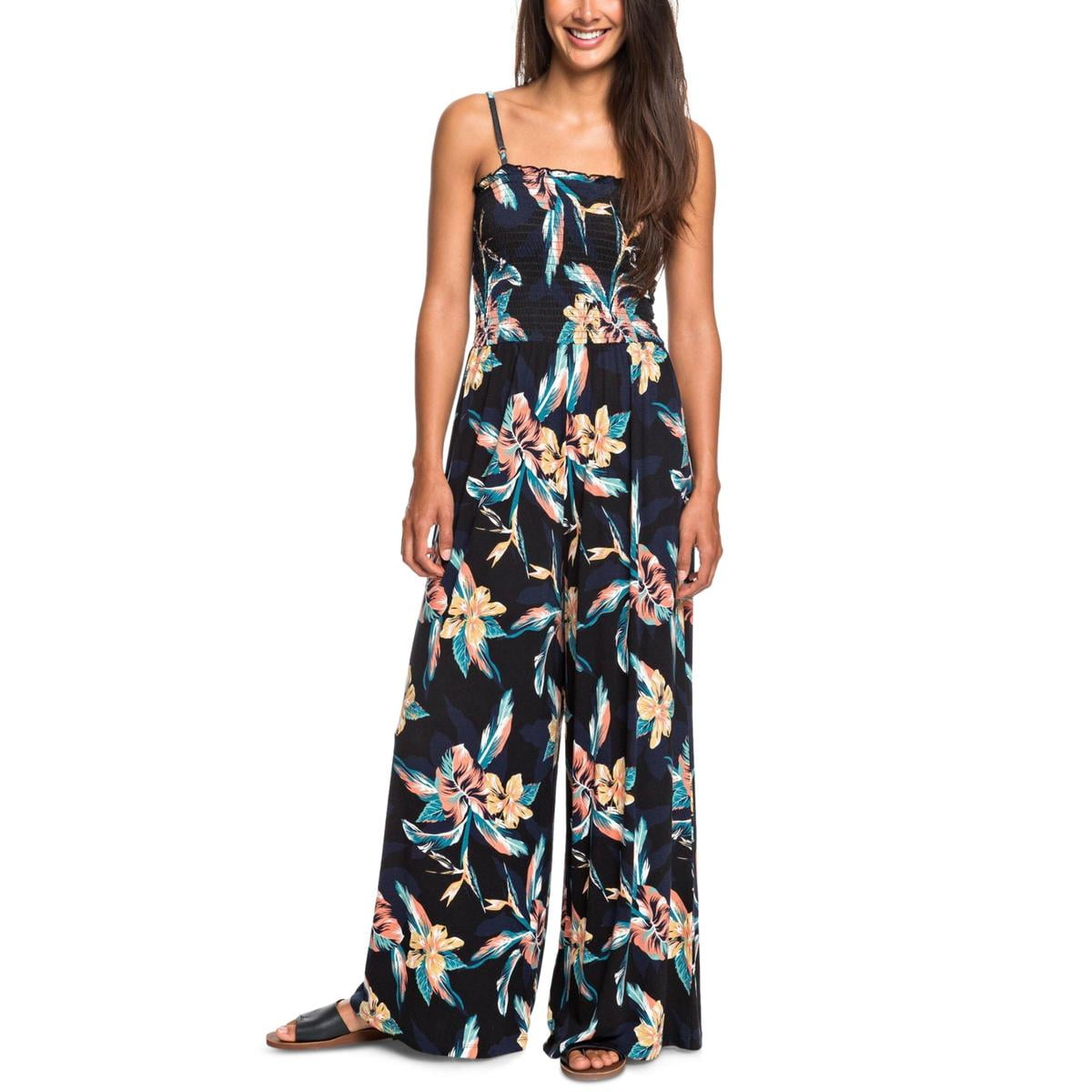 Viskeus snap straf Roxy Womens Smocked Floral Print Jumpsuit - Walmart.com