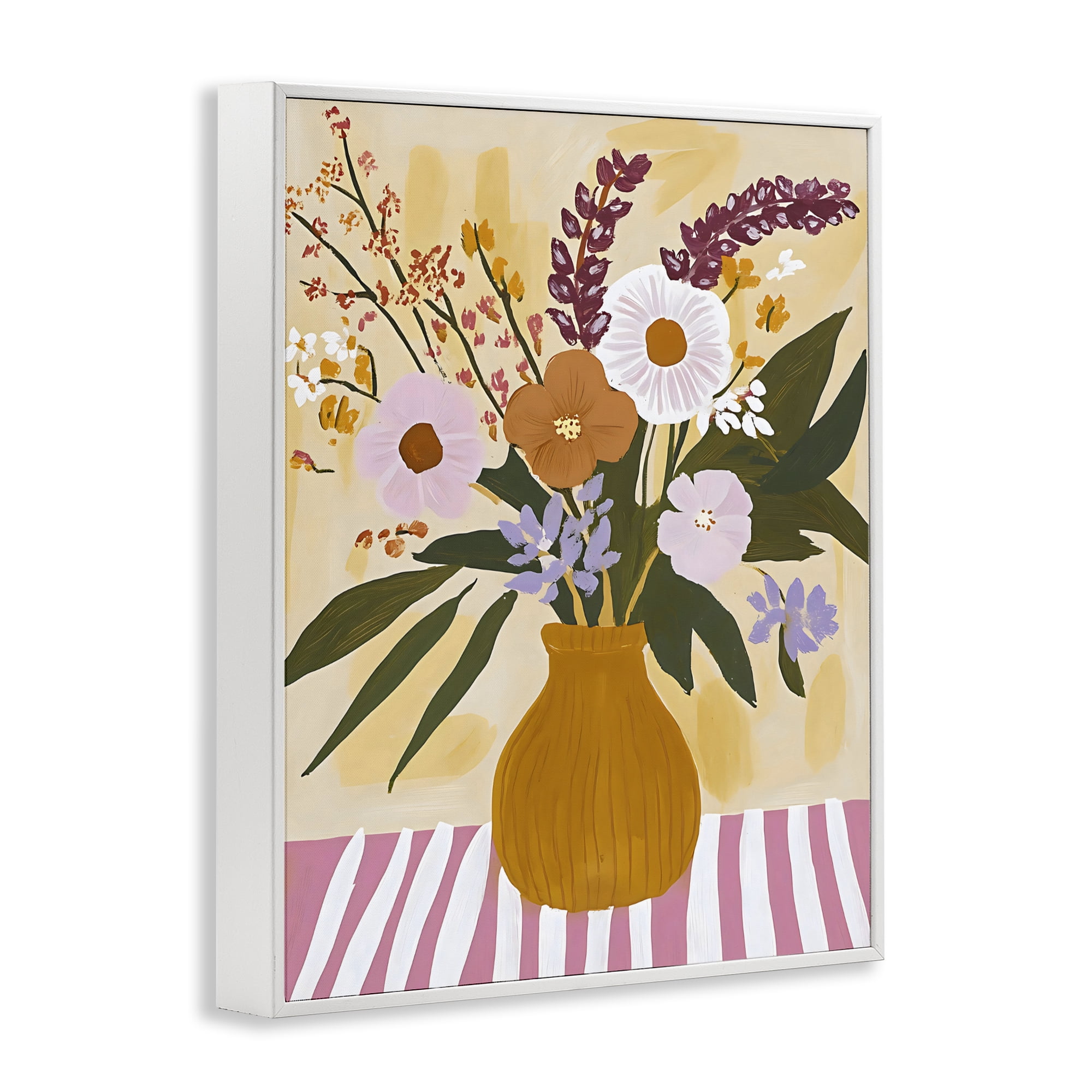 Stupell Industries Boho Flowers on Pink Stripes White Framed Giclee Art, design by Creative Studio