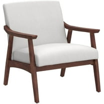 Modern Accent Chair Upholstered Linen Fabric Armchair with Wooden Frame Legs, Cushioned Seat and Backrest for Living Room -Light Gray