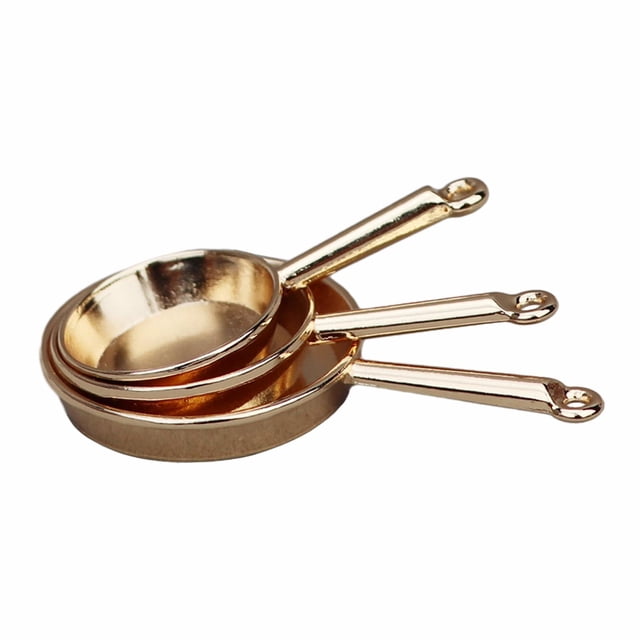 3 Pieces Dollhouse Kitchen Cookware Set Cooking Dollhouse Decoration for Kitchen gold