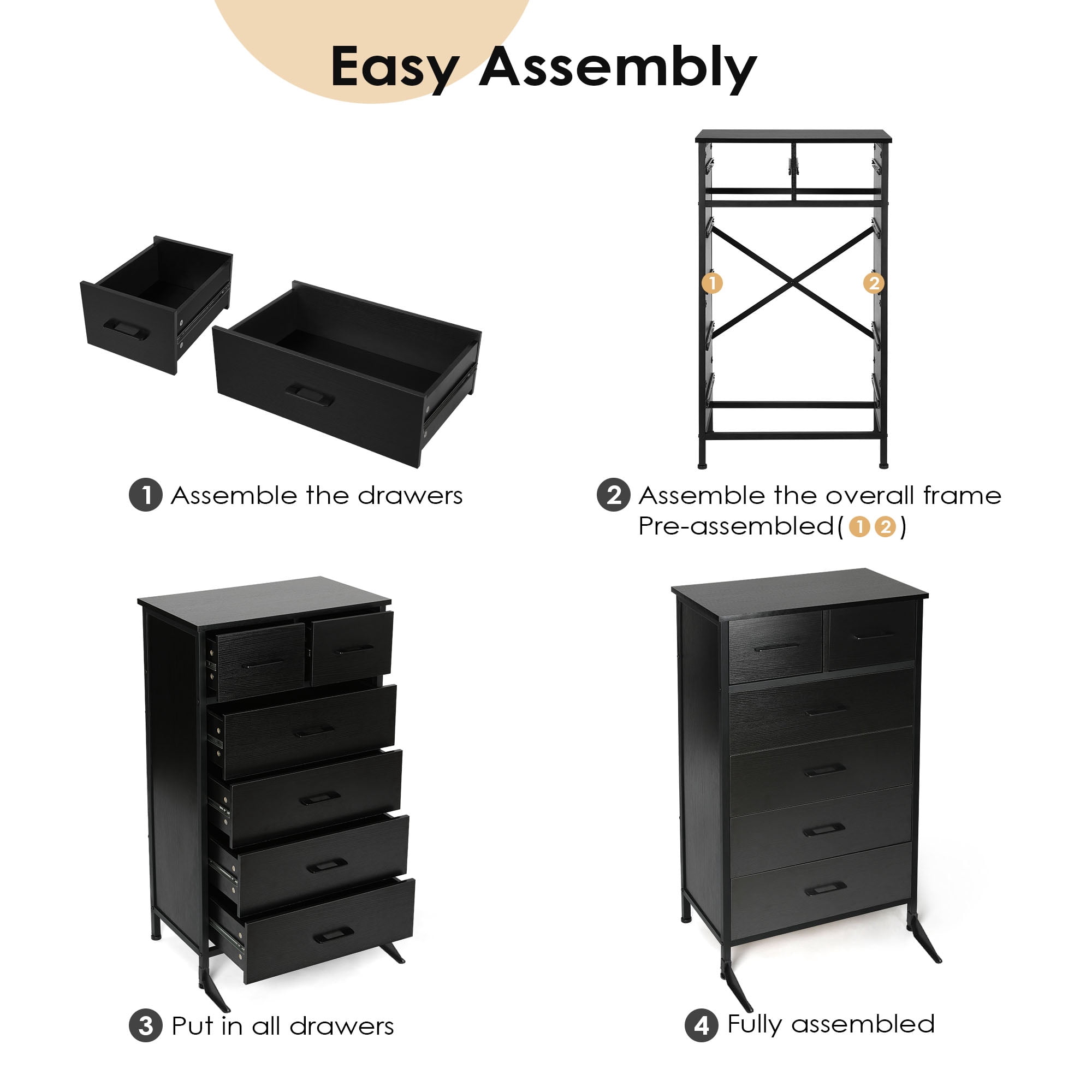 black 6 drawer dresser walmart Richya Chest of Drawers, 6 Drawer Dresser for Bedroom & Living Room with 6 Drawers, Steel Frame & Anti Fall Device, Black