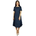 thumbnail image 6 of Bimba Womens Blue Cotton Pleated Dress With Pockets Chic Casual Midi Dresses, 6 of 9
