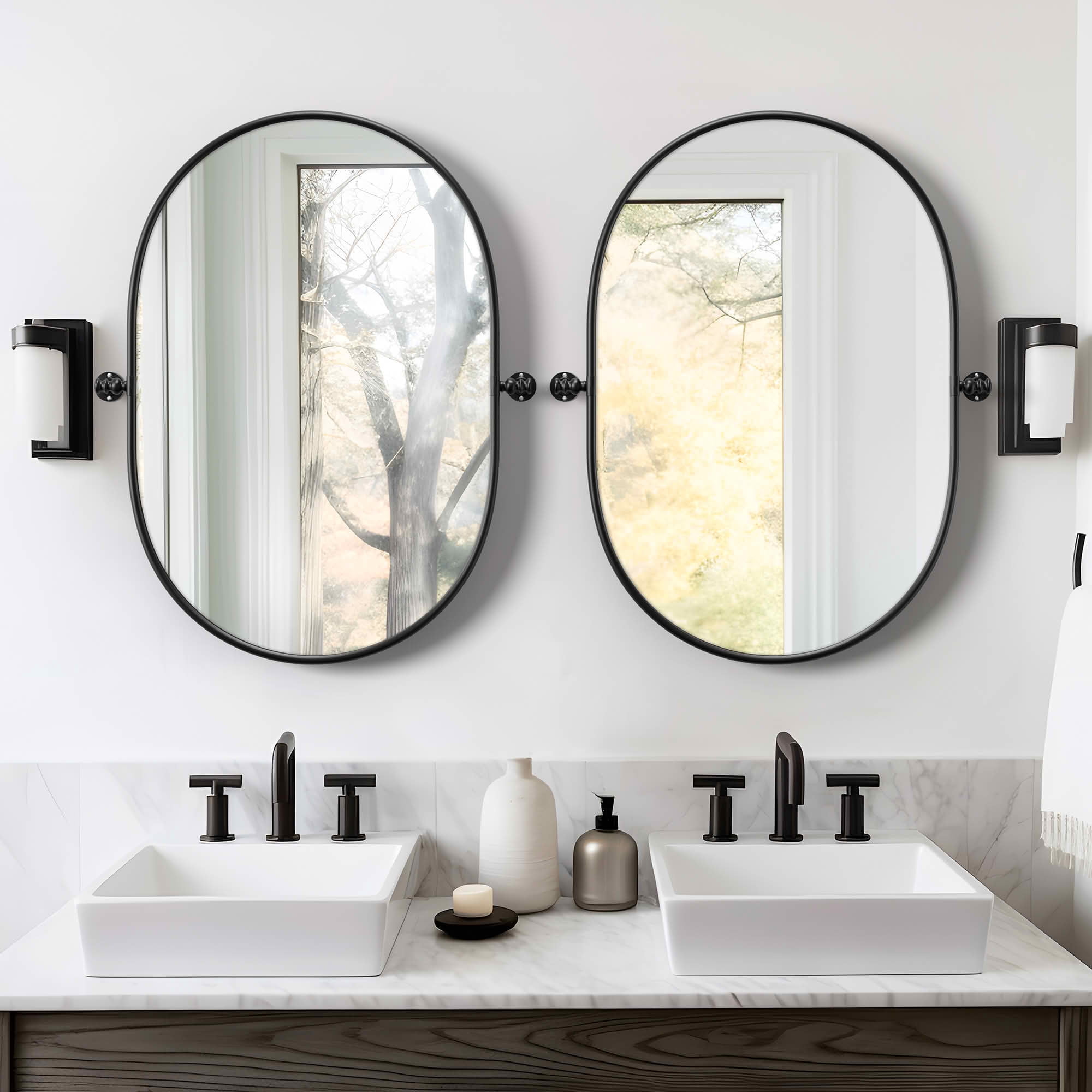 MAYEERTY 31x24x2 Inch Black Metal Track Wall Mounted Mirror for Home Bathroom