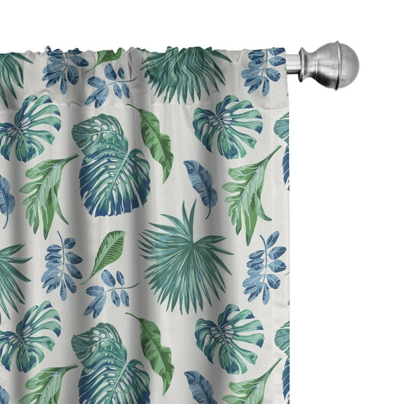 Ambesonne Green Leaf Curtains, Monstera Coconut Palm, Pair of 28"x84", Turquoise and Navy Blue