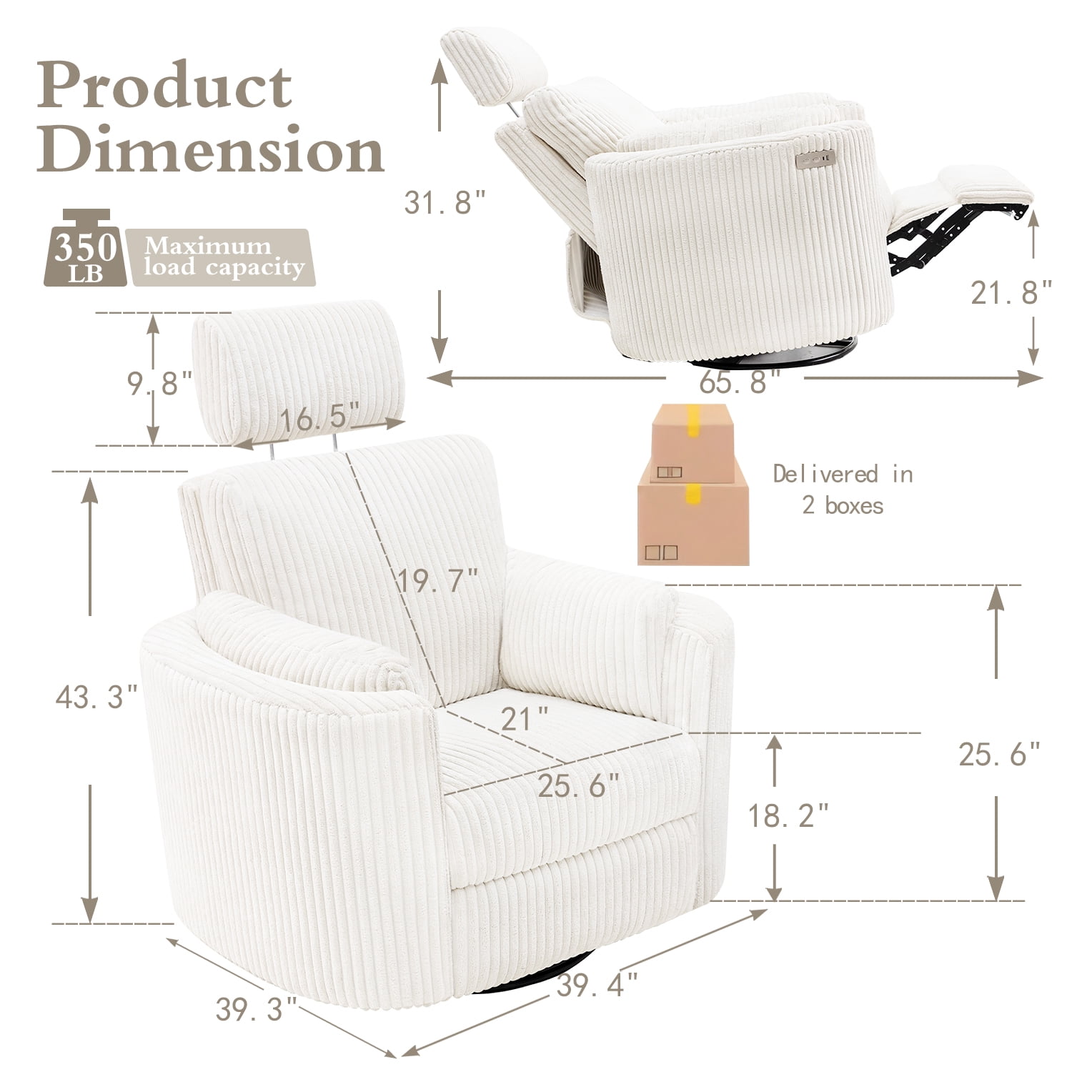 Cynefin Power Recliner Swivel Rocking Nursery Glider Rocker Chair with Headrest, USB and Type-c Port, Corduroy Electric Reclining Sofa Chair Arm Chair for Living Room