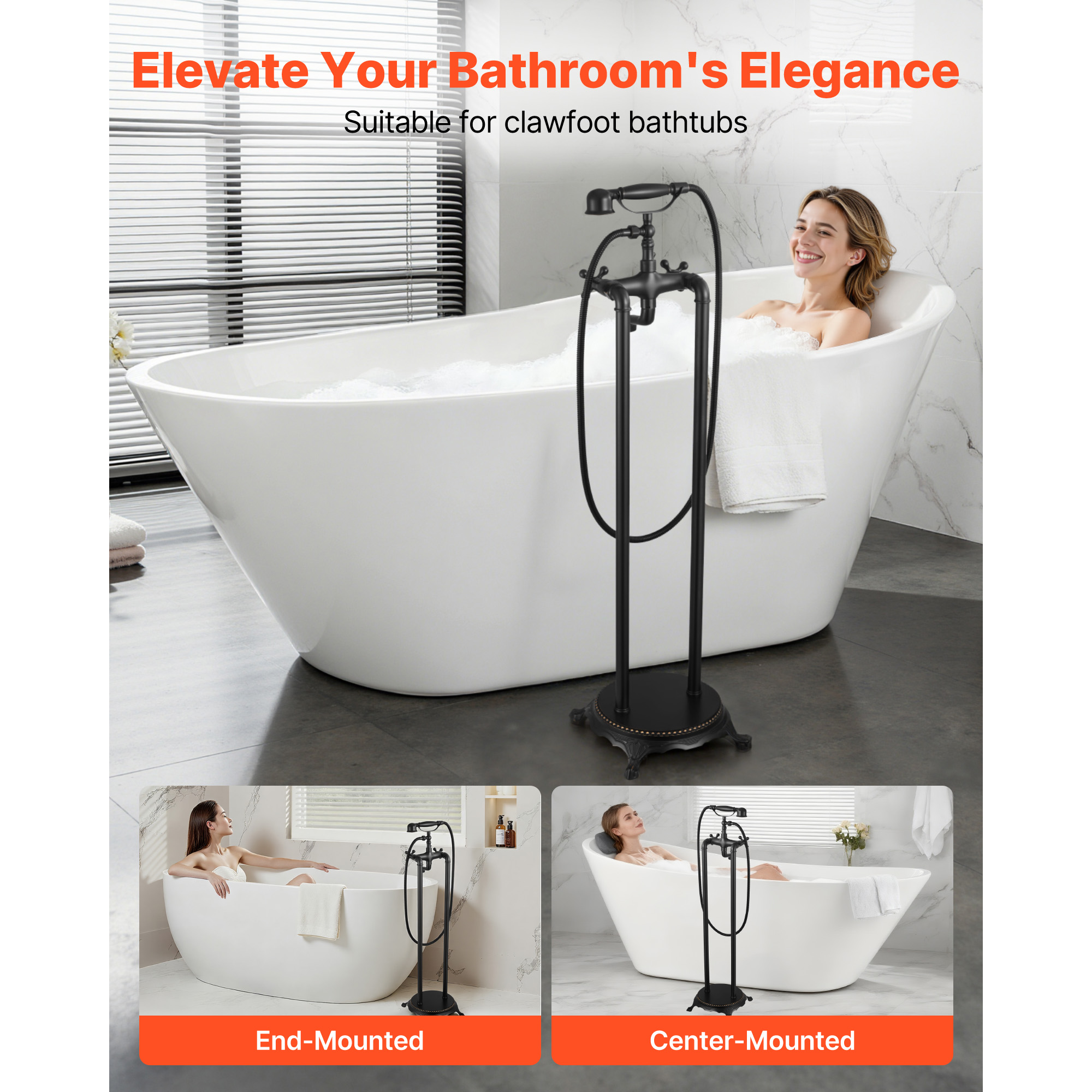 KFFKFF Freestanding Clawfoot Tub Faucet with Handheld Shower, Oil-Rubbed Bronze Finish, Vintage-Style Bathtub Filler with 360° Swivel Spout and 59-Inch Hose