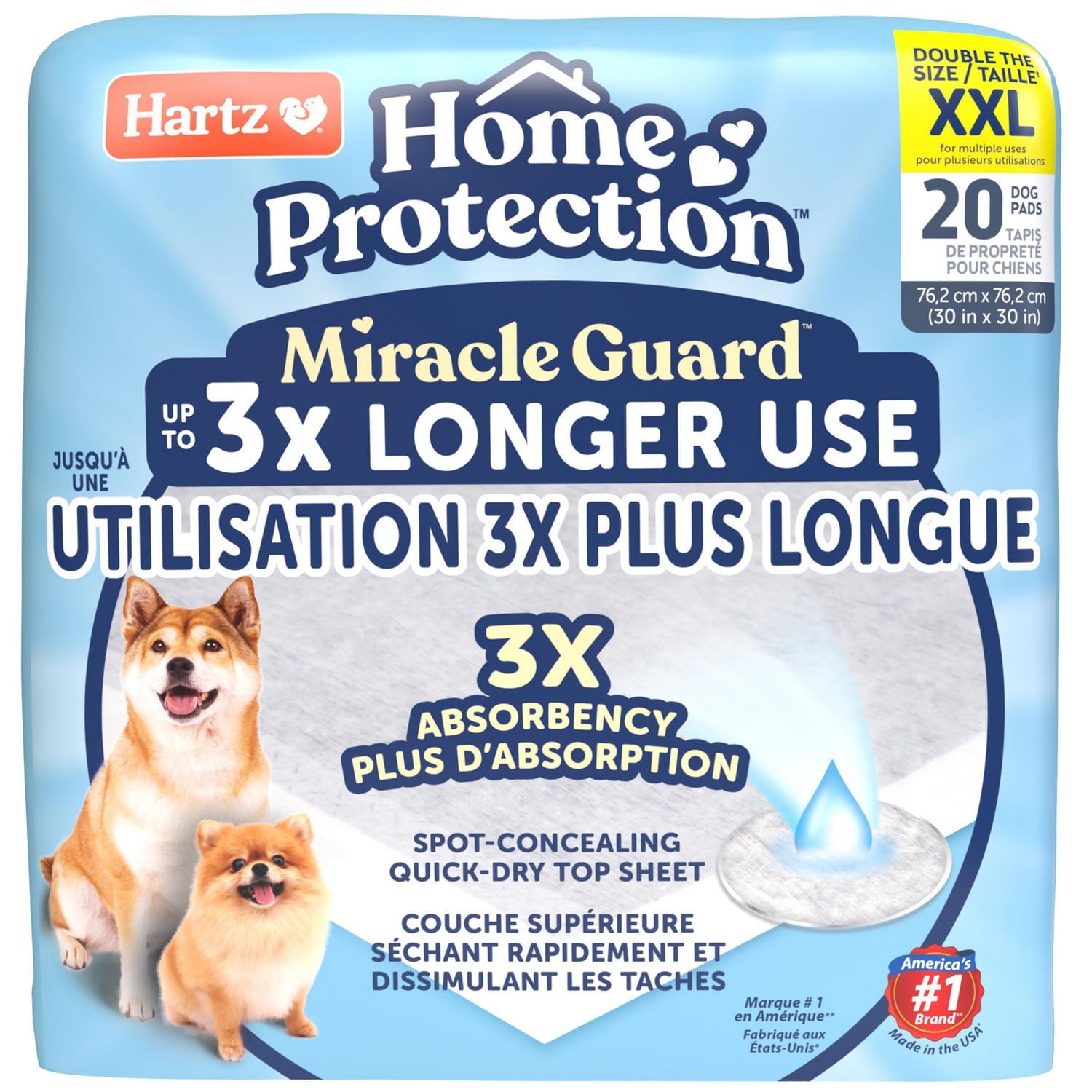 Hartz Home Protection 2XL Miracle Guard Pee Pads and Training Pads for Puppies and Adult Dogs, 2XL 20ct Dog Pad (30"x30")