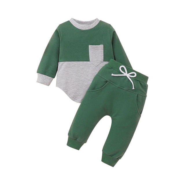 Odeerbi 0-3 Años Niños Conjuntos Sudadera de Algodón Color Block Cuello Redondo Sudadera Body Pantalón Conjunto
