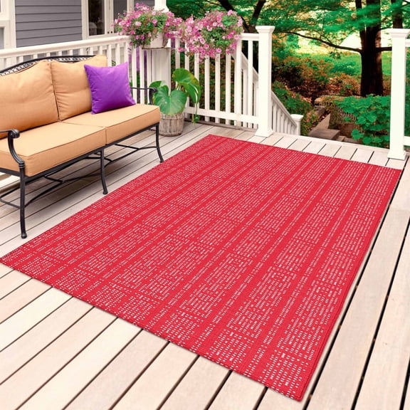 Red Outdoor Rug for Patio/Deck/Porch, Non-Slip Large Area Rug 6 x 9 Ft, Modern Geometric Abstract Art Aesthetics Indoor Outdoor Rugs Washable Area Rugs, Reversible Camping Rug Carpet Runner