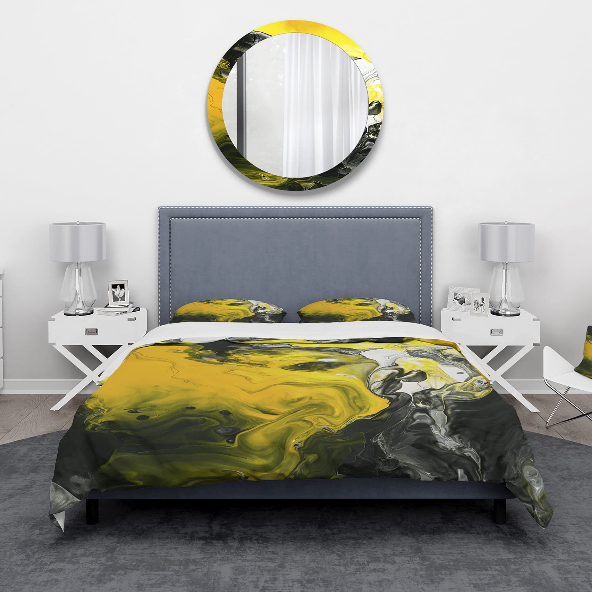 Designart 'Hand Painted Acrylic Marble with Yellow and Black' Modern & Contemporary Duvet Cover Set