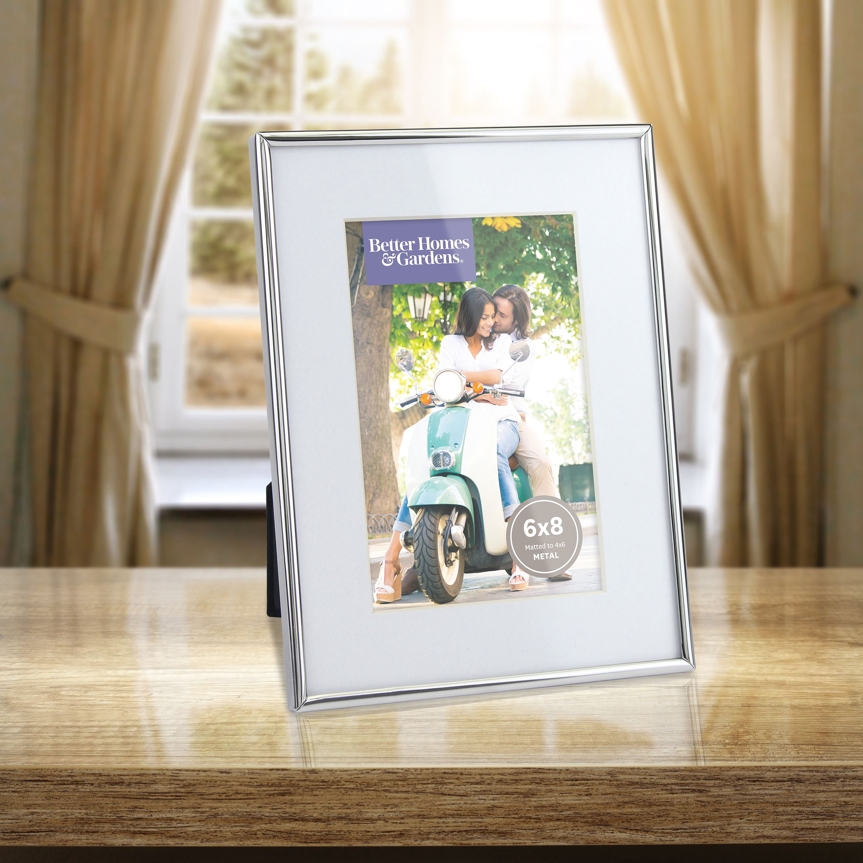 Better Homes & Gardens Rectangle Metal Single Picture Frame, Silver, 6 x 8, Matted for 4 x 6 Photo
