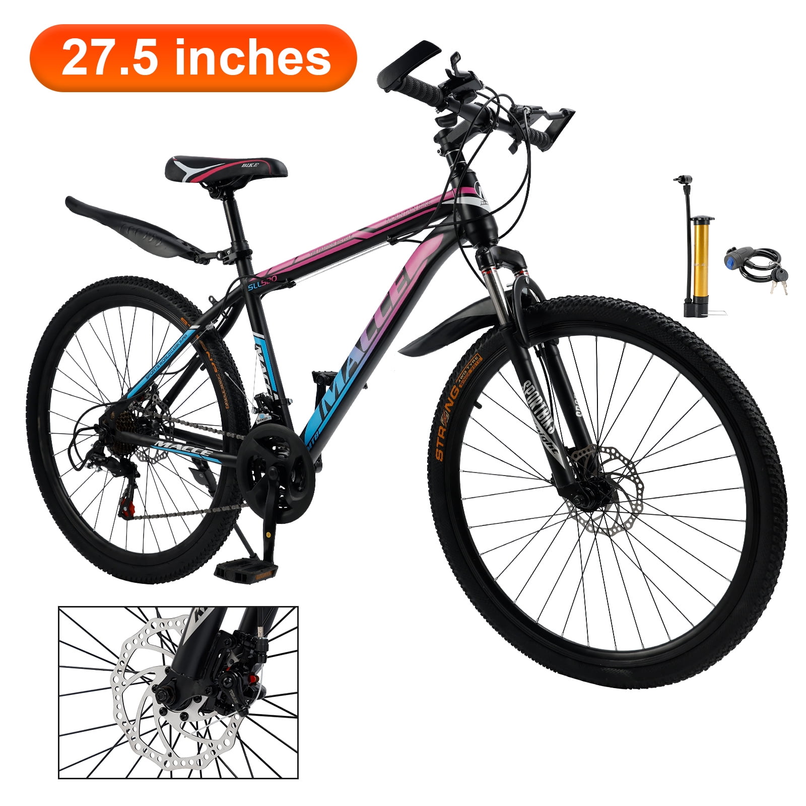 27.5" Spoke Wheel 24 Speed Mountain Bicycle Adult Bike MTB w/ fender Blue & Pink