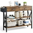thumbnail image 6 of Entryway Table, Lofka Console Table Sofa Table with 2 Drawers, 3 Shelves, Fabric Bag, Retro Brown, 6 of 10