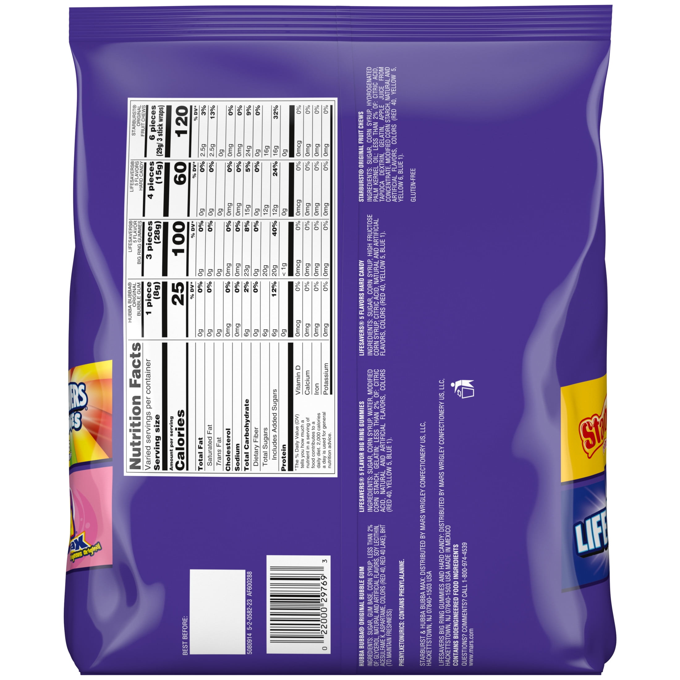 Starburst, Life Savers & Hubba Bubba Halloween Candy Variety - 255 Ct Bulk Bag