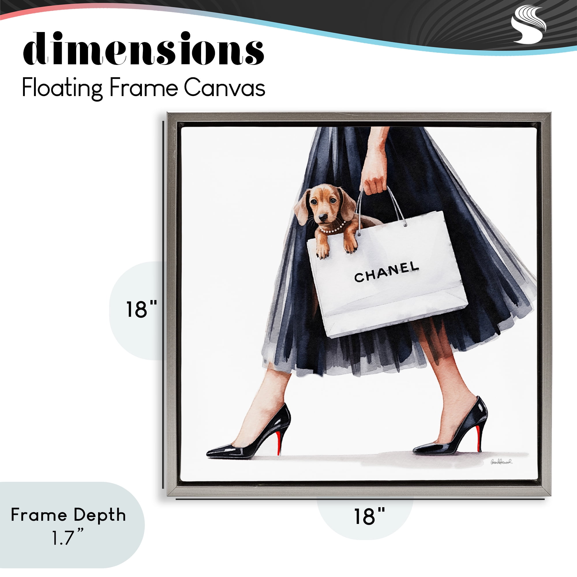 Stupell Industries Elegant Dog & Shopping Bag Gray Framed Floater Canvas Wall Art, design by Amanda Greenwood
