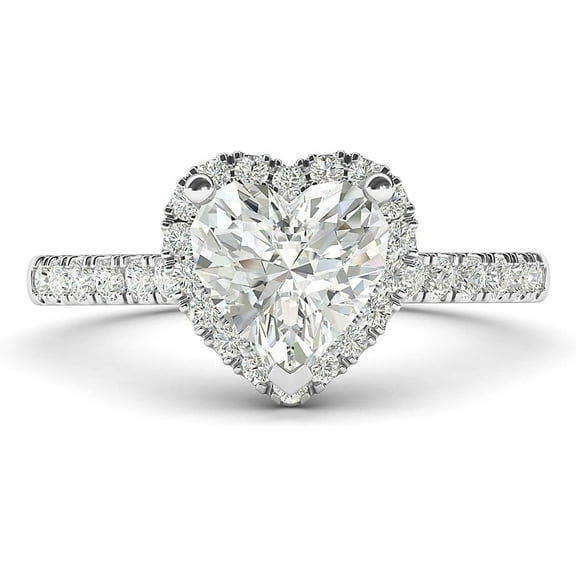 Gems Jewels 14K White Gold Plated 2 Ct Heart Cut Diamond Halo Christmas Wedding Engagement Thanksgiving Ring 925 Sterling Silver For Women's -4.5