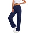 thumbnail image 3 of Lovzfmll Wide Leg Pants for Women, Linen Solid Color Button Elastic Waist with Pockets, Casual Summer Bottoms Navy, M, 3 of 10