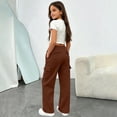 thumbnail image 3 of LRen Girls Sweatpants Kids Cargo Pants Preppy Wide Leg Baggy Sweat Pants Teen Joggers Casual Preppy Back To School Trousers with Pockets 5-14 Years, 3 of 10