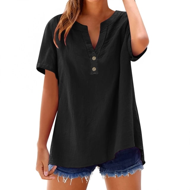 T-Shirts Femmes Lot Mode Décontractée Col en V Manches Courtes Haut T-Shirt - Hontri