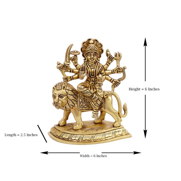 Goddess of Lions Murti Brass Statue For Puja, Home Mandir, Gifts by Pooja Bazar 2.5 X 6 X 6 In