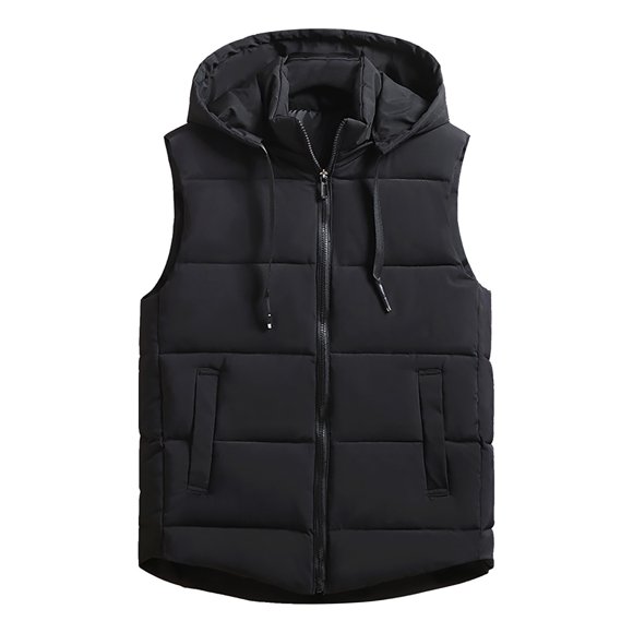 Bmisegm Women's Warm Vest Outerwear Thick Padded Sleeveless Casual Vest with Detachable Hood Winter Coats for Women Black XXL